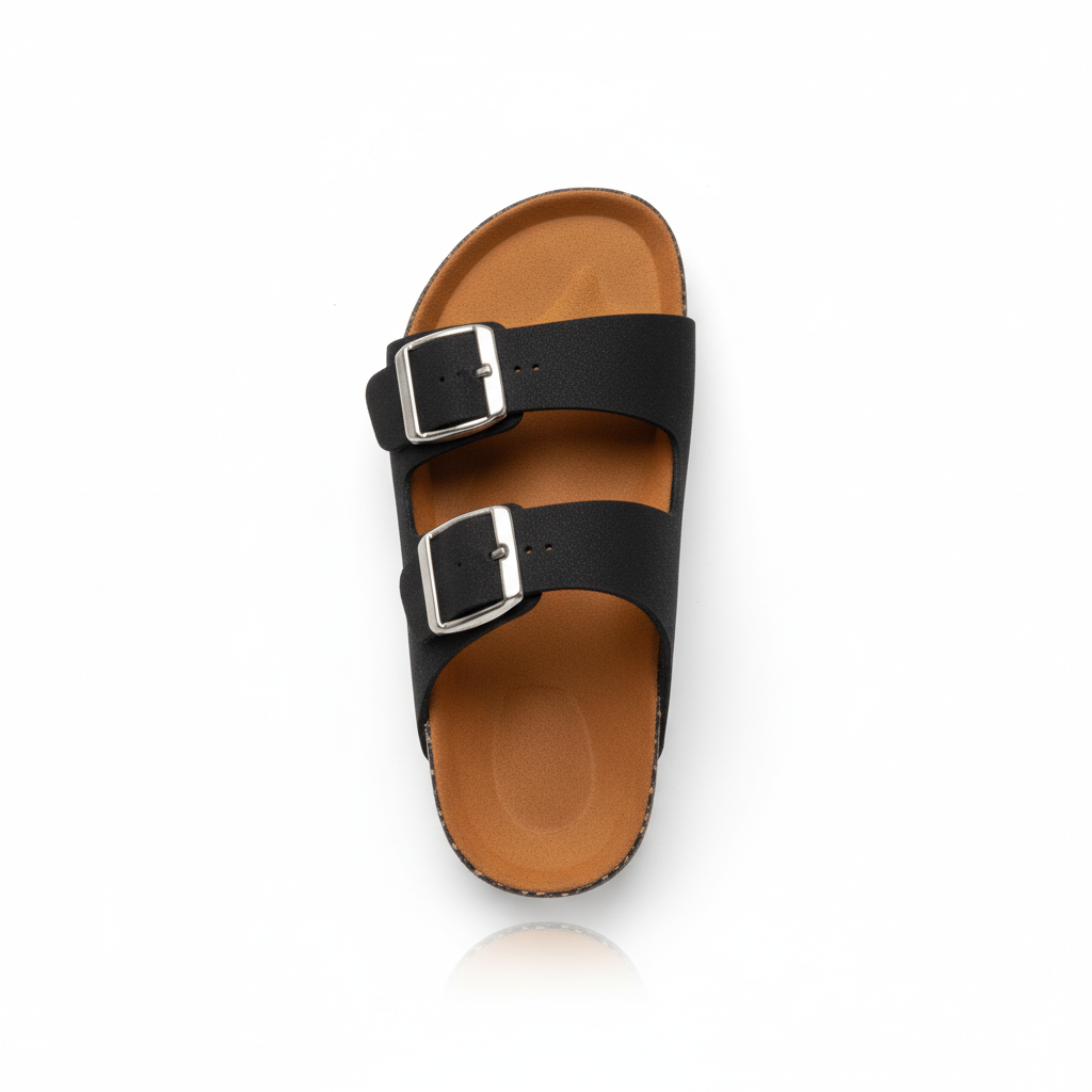 Kids Black Double Buckle Slippers 4