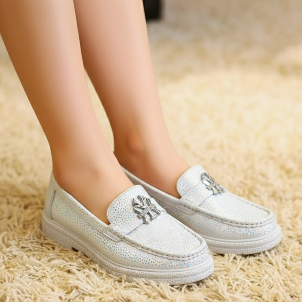 Kids Fancy Silver Shiny Moccasins shoes